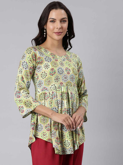 Ladies Slim Fit Olive AOP Top