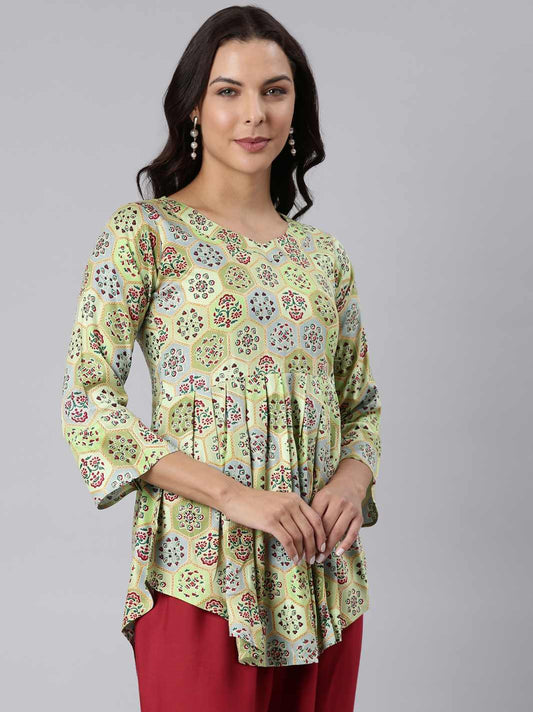 Ladies Slim Fit Olive AOP Top