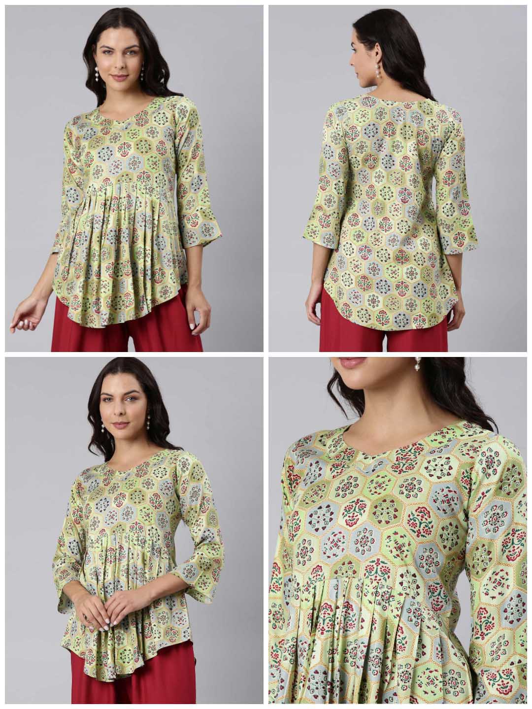 Ladies Slim Fit Olive AOP Top