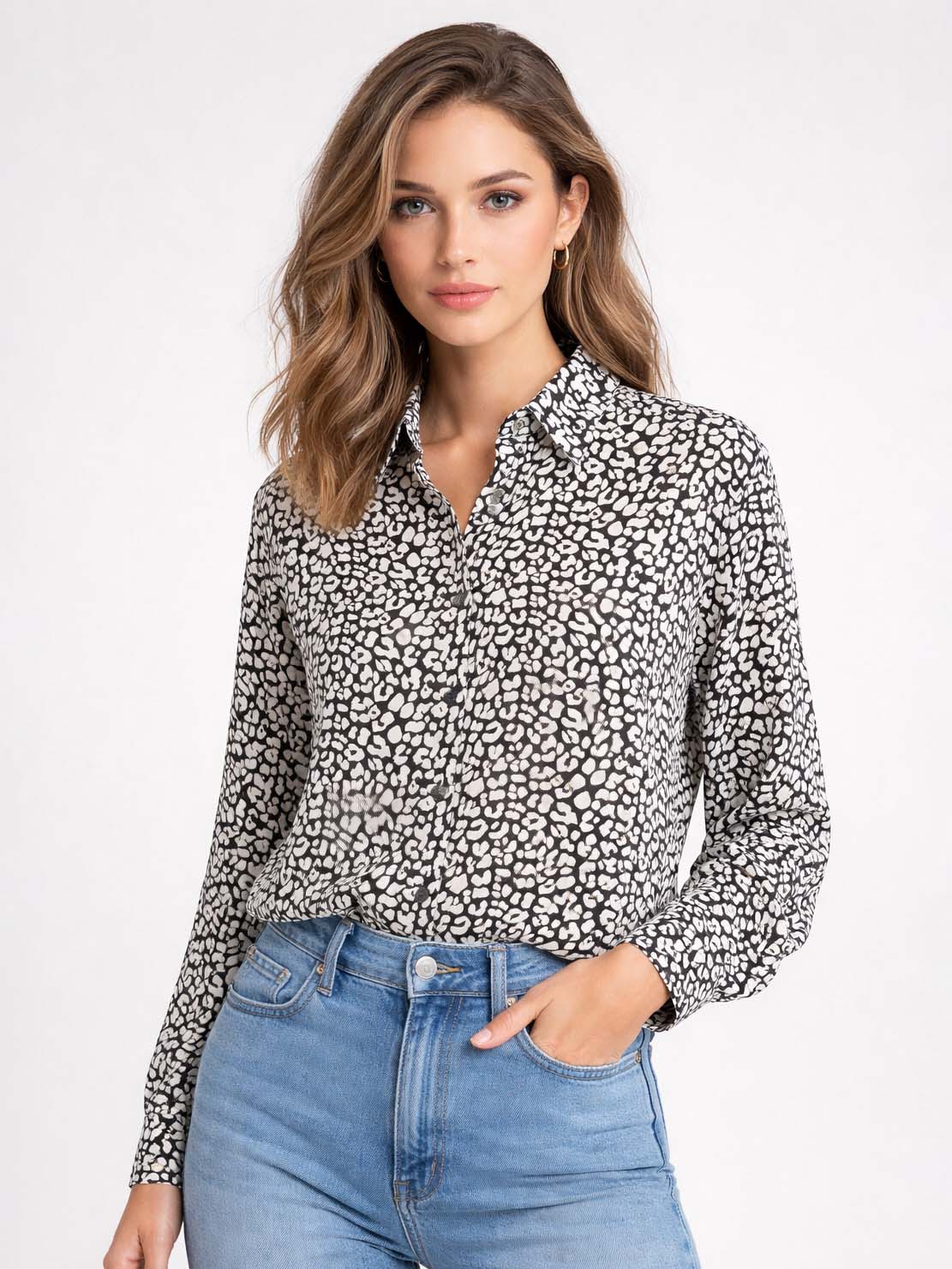 Ladies Black AOP Viscose Shirt