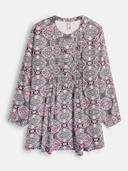 Ladies Pink AOP Pleated Woven Top