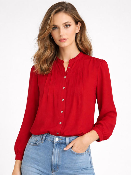 Ladies Red Pleated Woven Top