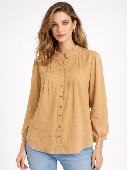 Ladies Mustard Pleated Woven Top