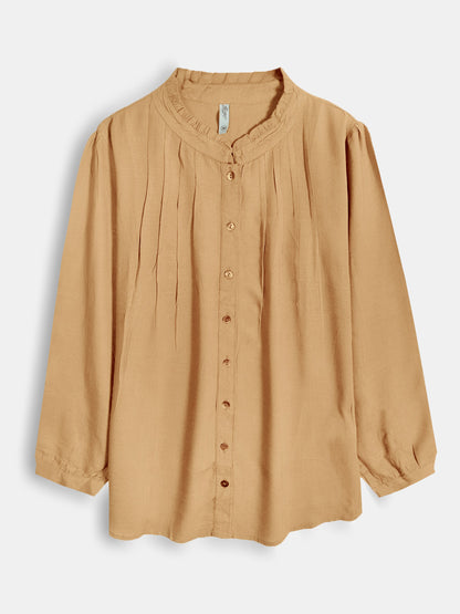 Ladies Mustard Pleated Woven Top