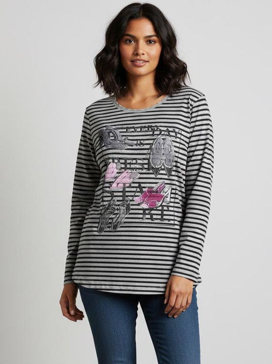 Ladies Sleeve Striped Top