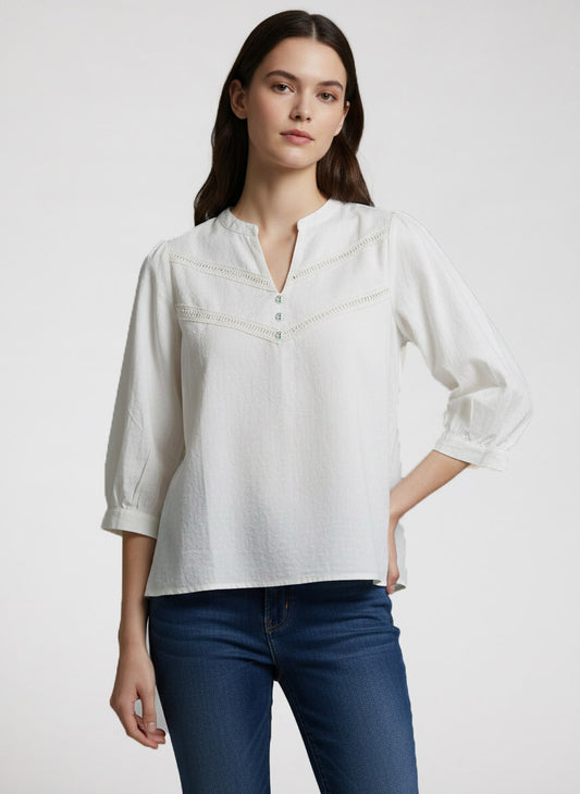 Ladies V-Neck Jacquard Top