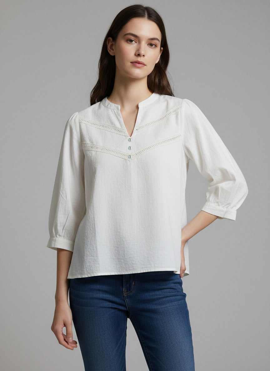 Ladies V-Neck Jacquard Top