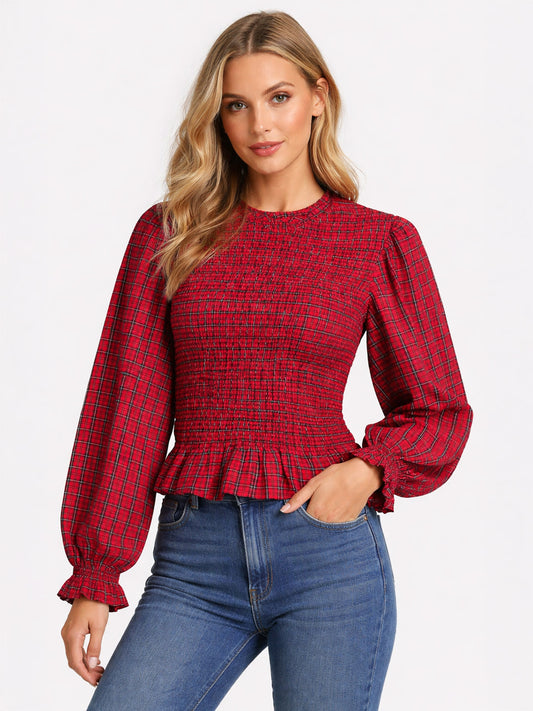 Ladies Plaid Smocked Top