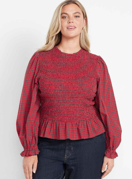 Ladies Plaid Smocked Top