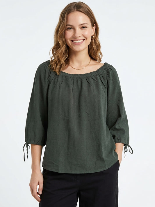 Ladies Gypsy Neck Olive Top