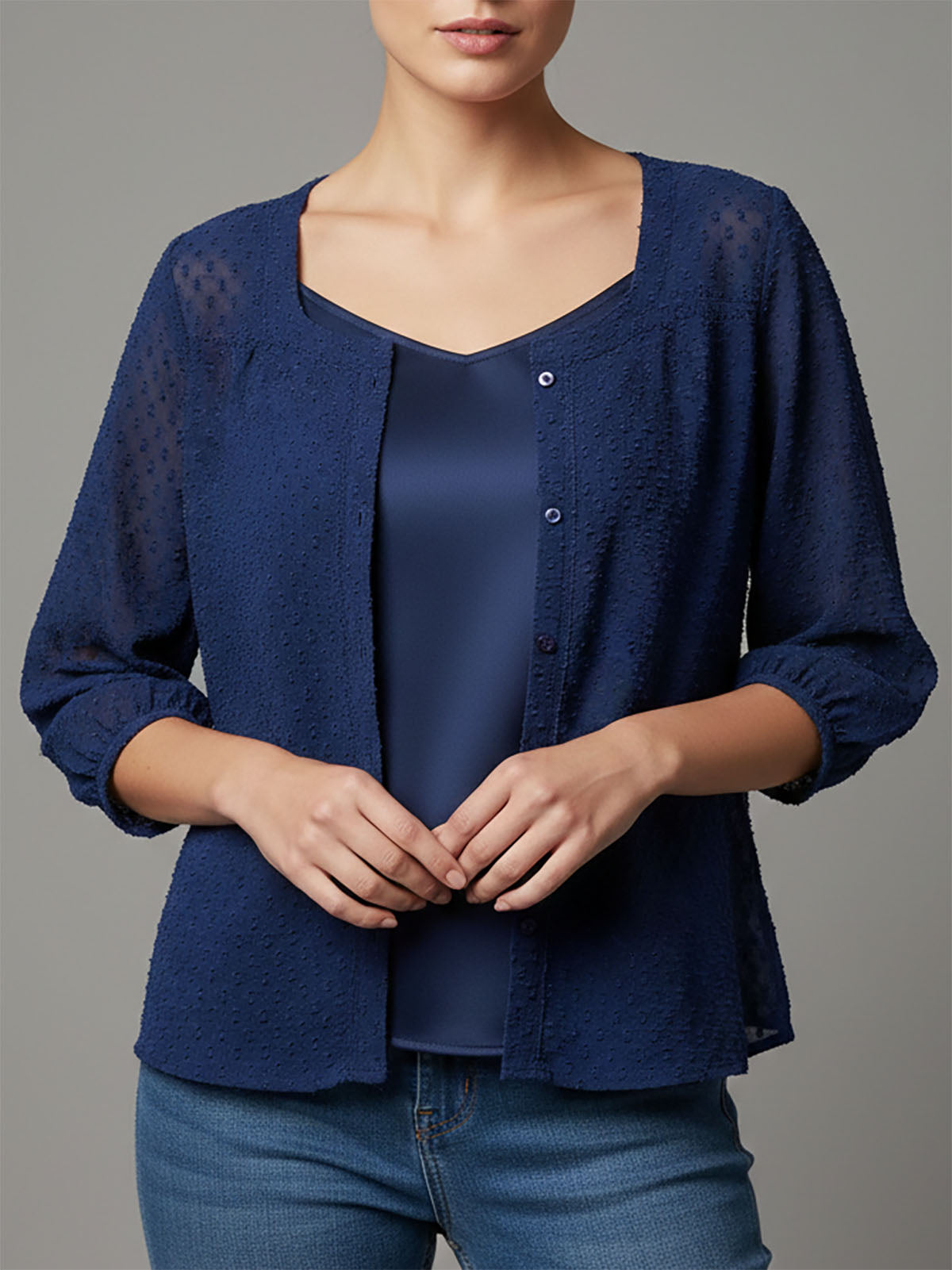Ladies Woven Blouse With Built-In Camisole