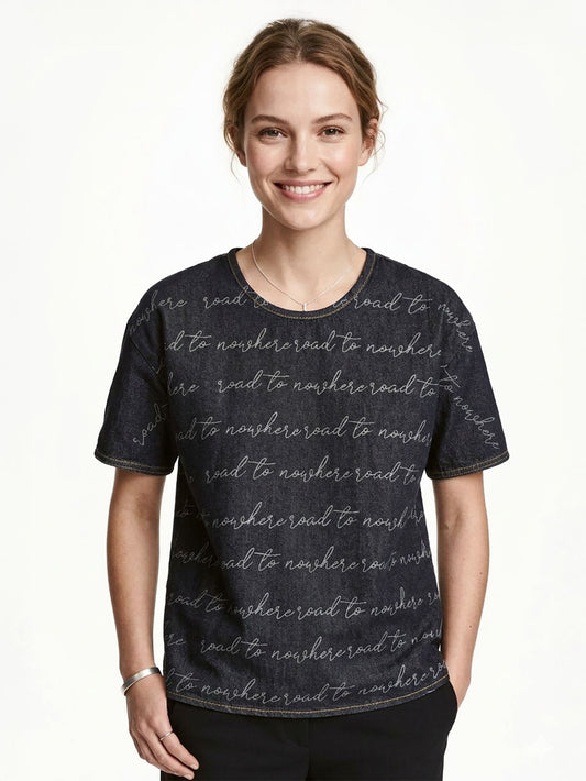 Ladies Denim Black AOP Top