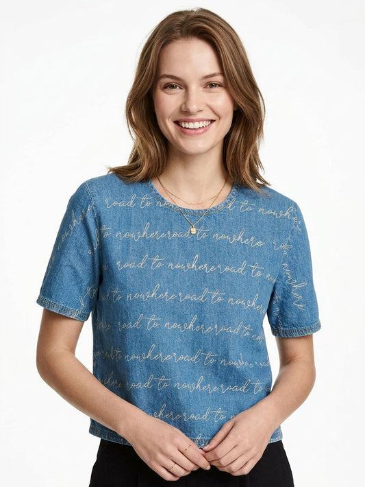 Ladies Denim Blue AOP Top