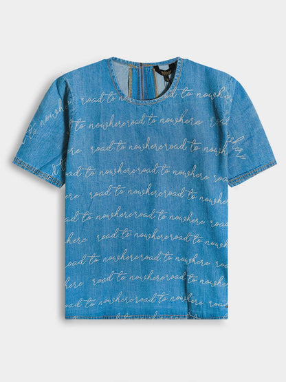 Ladies Denim Blue AOP Top