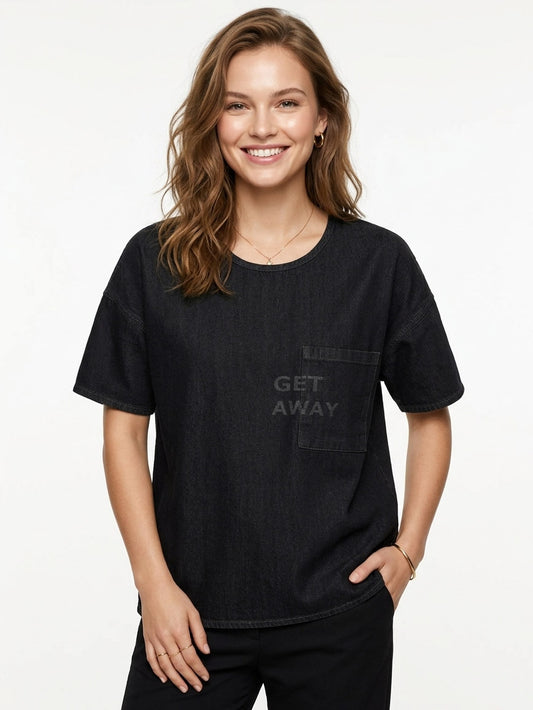 Ladies Denim Black Top