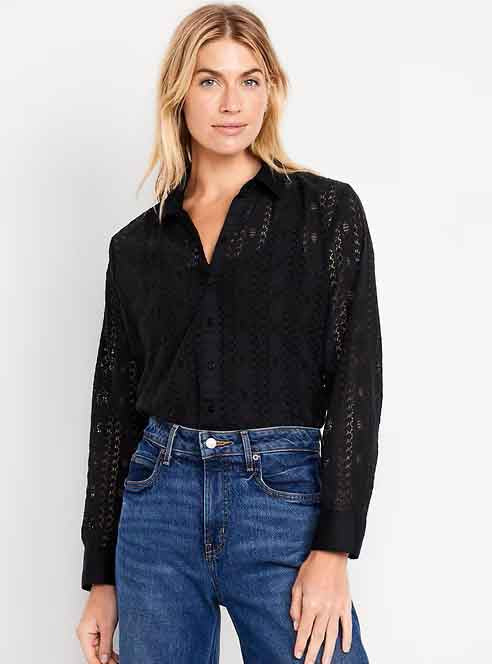 Ladies Lace Button-Down Shirt