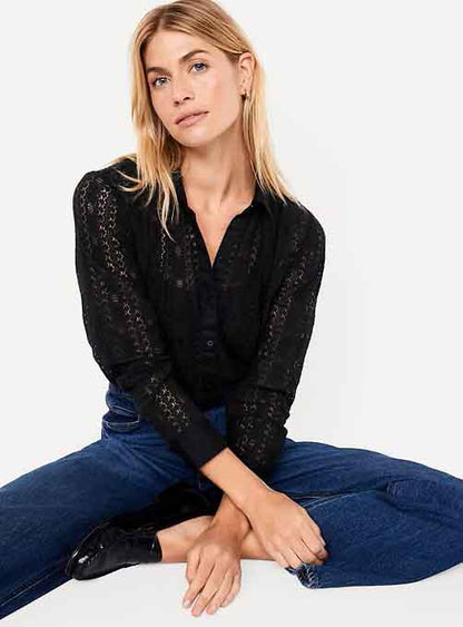 Ladies Lace Button-Down Shirt