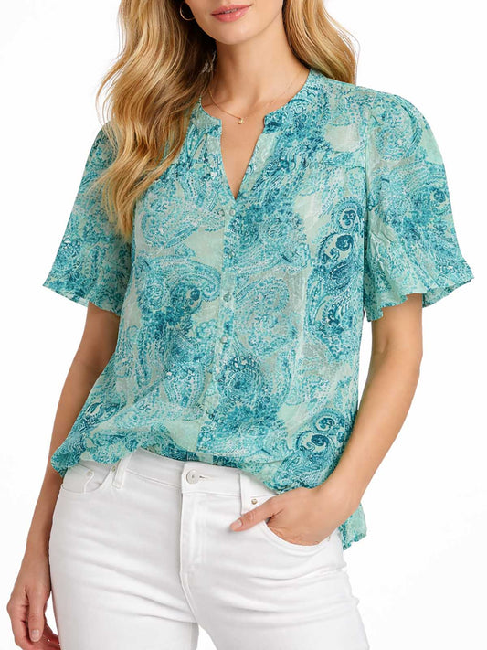 Ladies Printed Woven Green Blouse