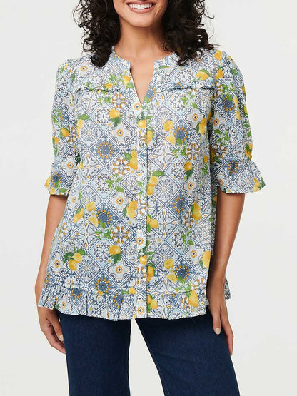 Ladies Printed Woven Blue Blouse