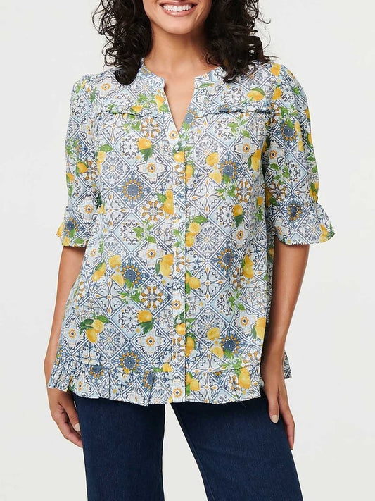 Ladies Printed Woven Blue Blouse
