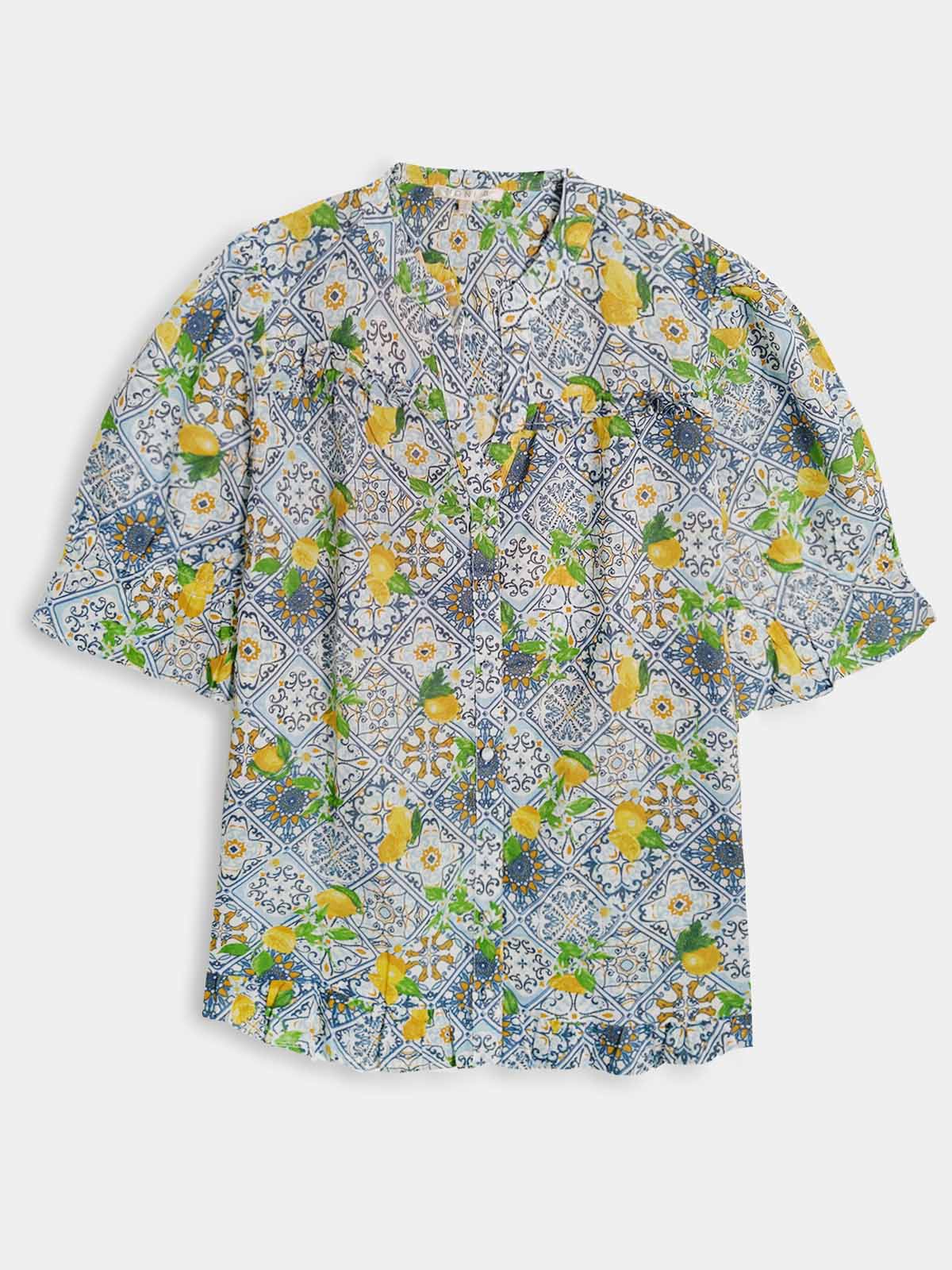 Ladies Printed Woven Blue Blouse