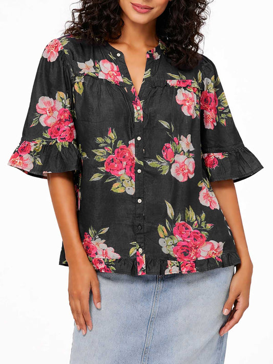 Ladies Printed Woven Grey Blouse