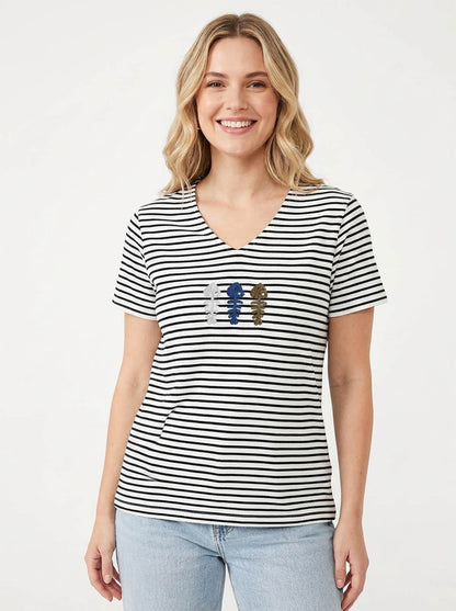 Ladies V- Neck Striped top