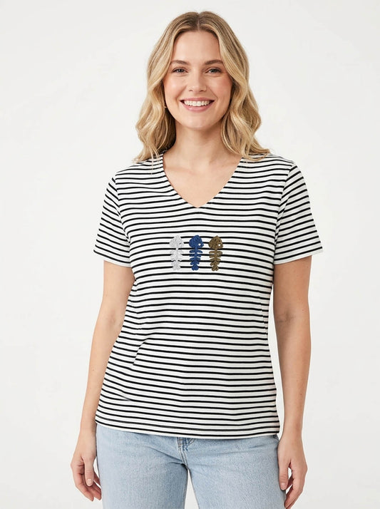 Ladies V- Neck Striped top