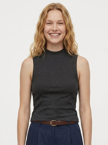 Ladies Sleeveless Black Greindled Top