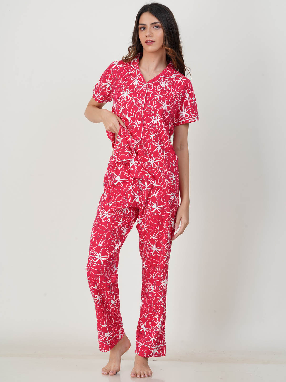 Ladies Sleepwear Pyjama Set Red AOP