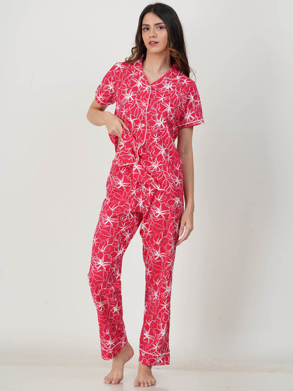 Ladies Sleepwear Pyjama Set Red AOP