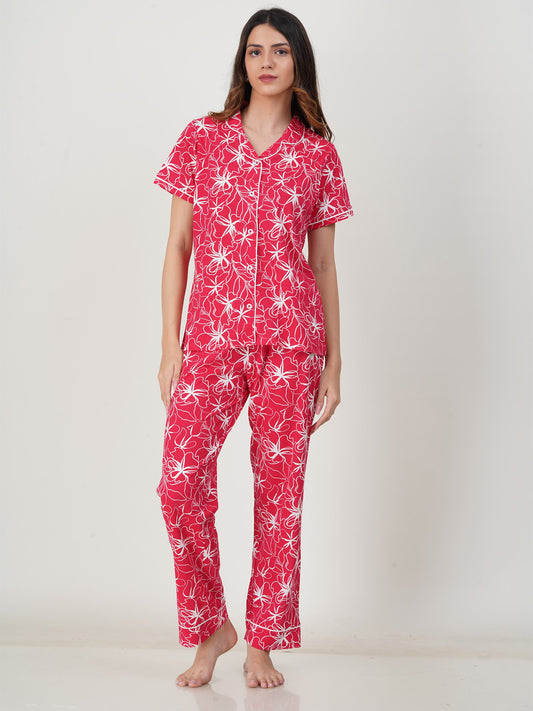 Ladies Sleepwear Pyjama Set Red AOP