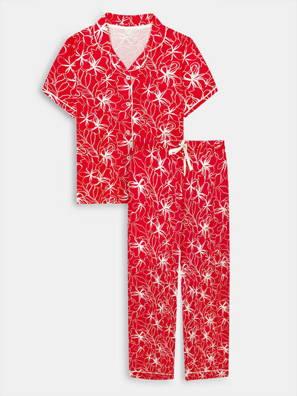 Ladies Sleepwear Pyjama Set Red AOP