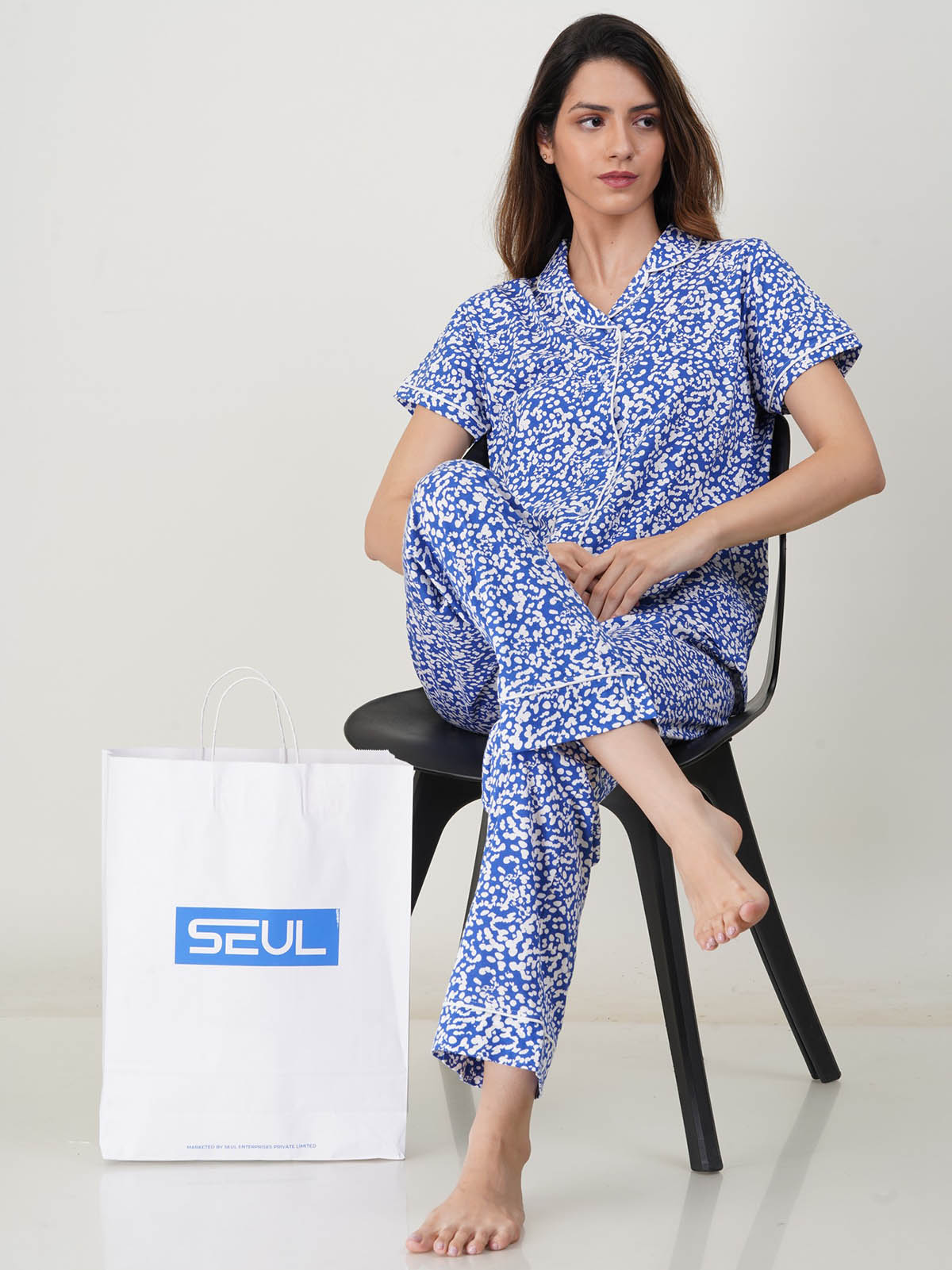 Ladies Sleepwear Pyjama Set Blue AOP