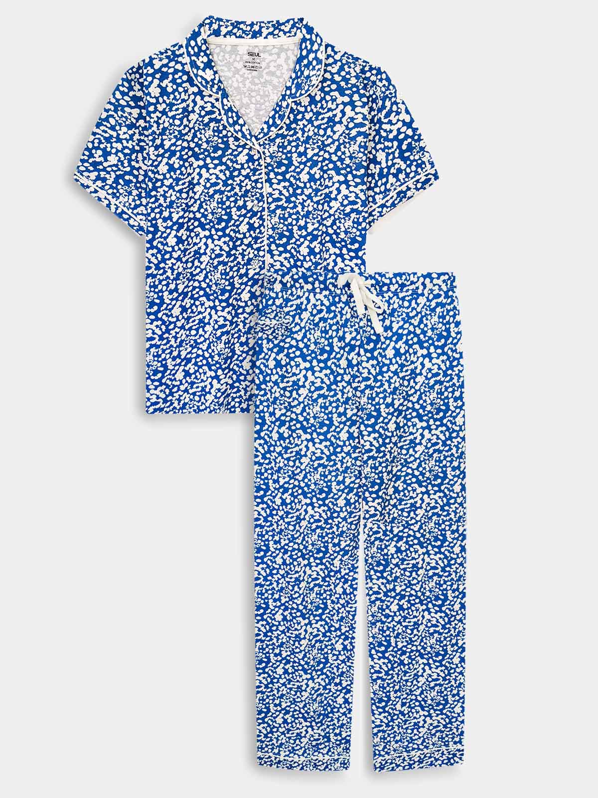 Ladies Sleepwear Pyjama Set Blue AOP