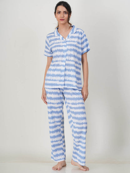 Ladies Sleepwear Pyjama Set Blue Tie n Dye