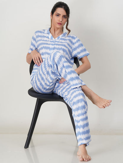 Ladies Sleepwear Pyjama Set Blue Tie n Dye