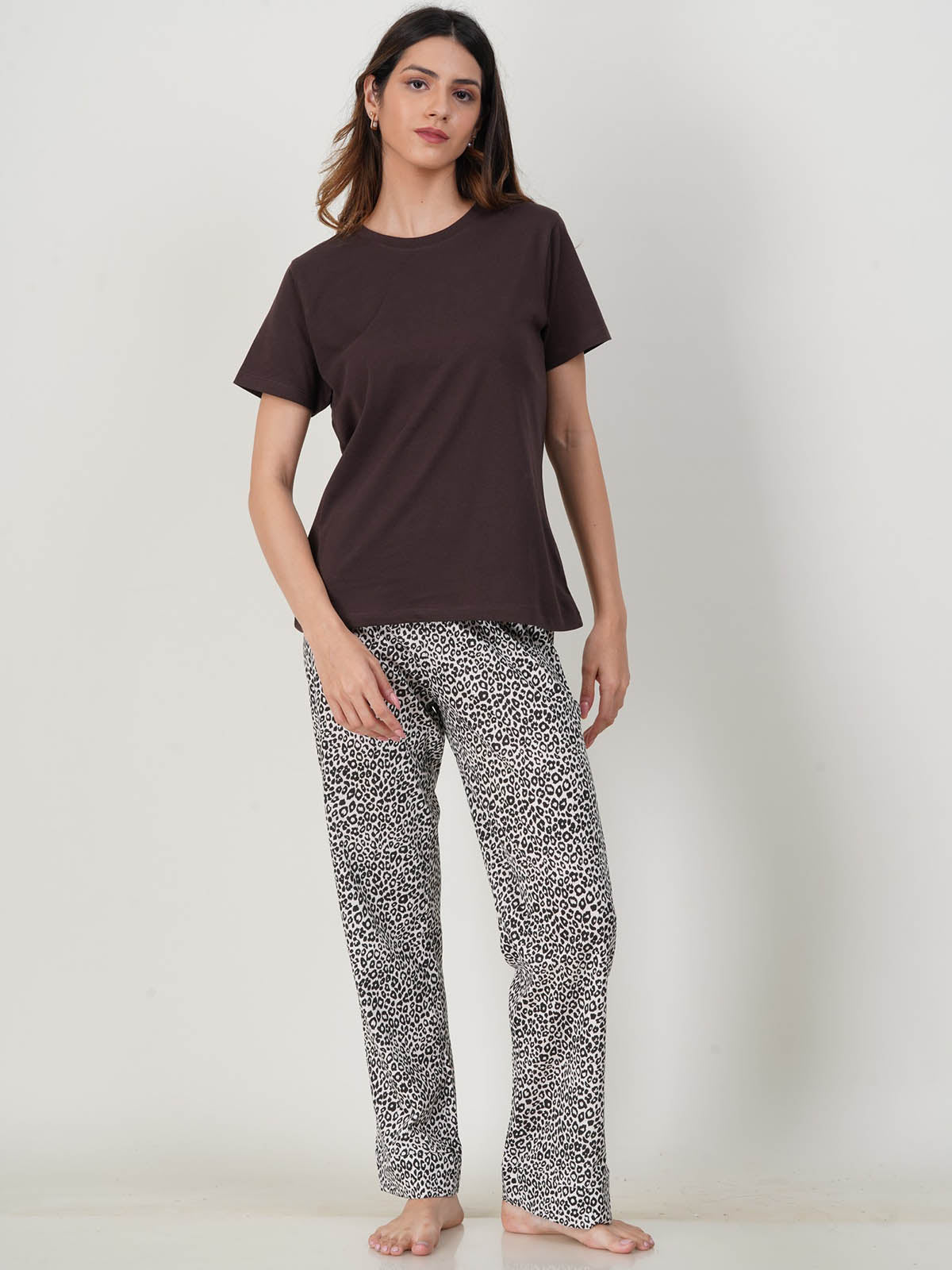 Ladies Sleepwear Pyjama Set Brown AOP