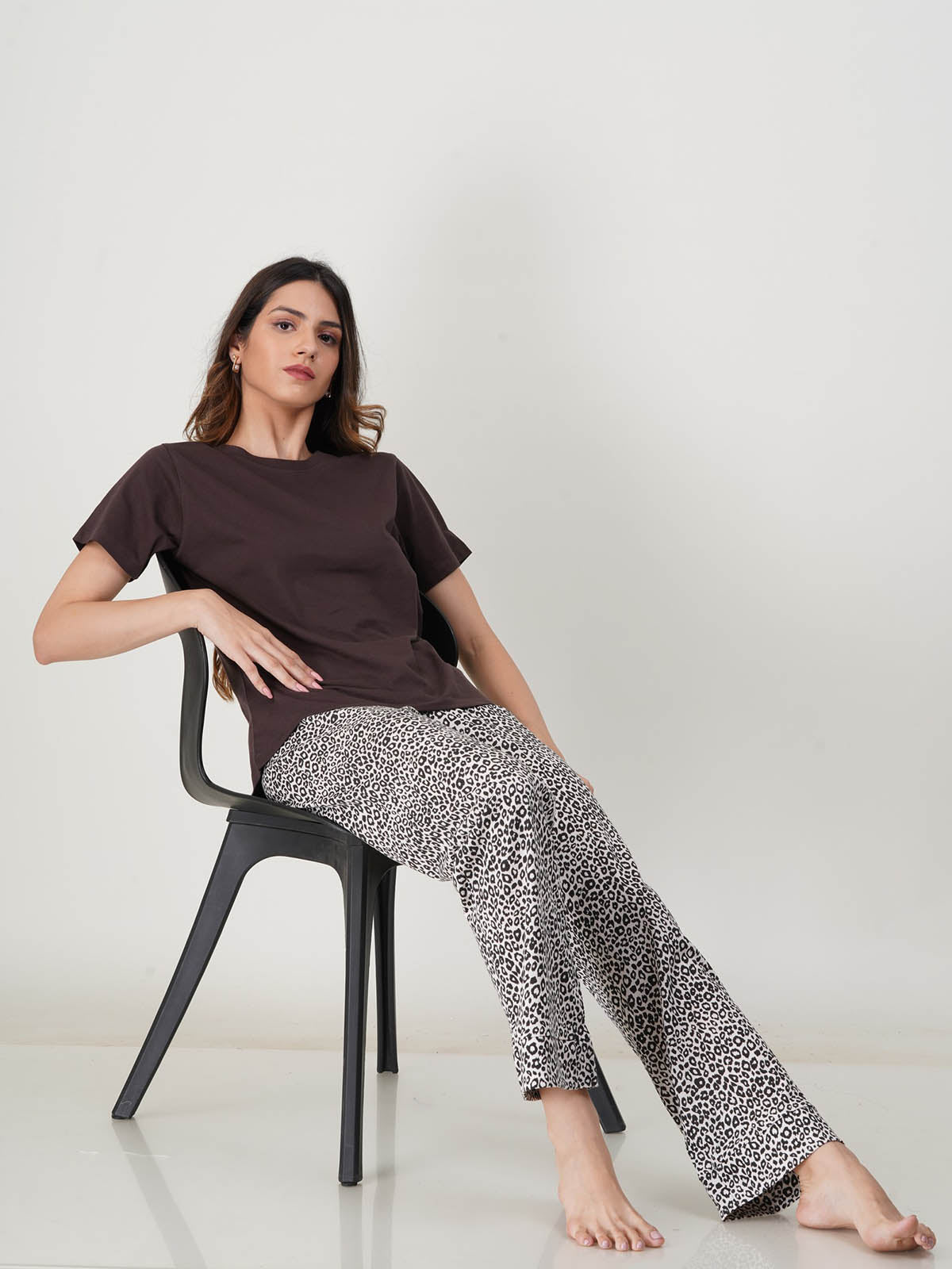 Ladies Sleepwear Pyjama Set Brown AOP