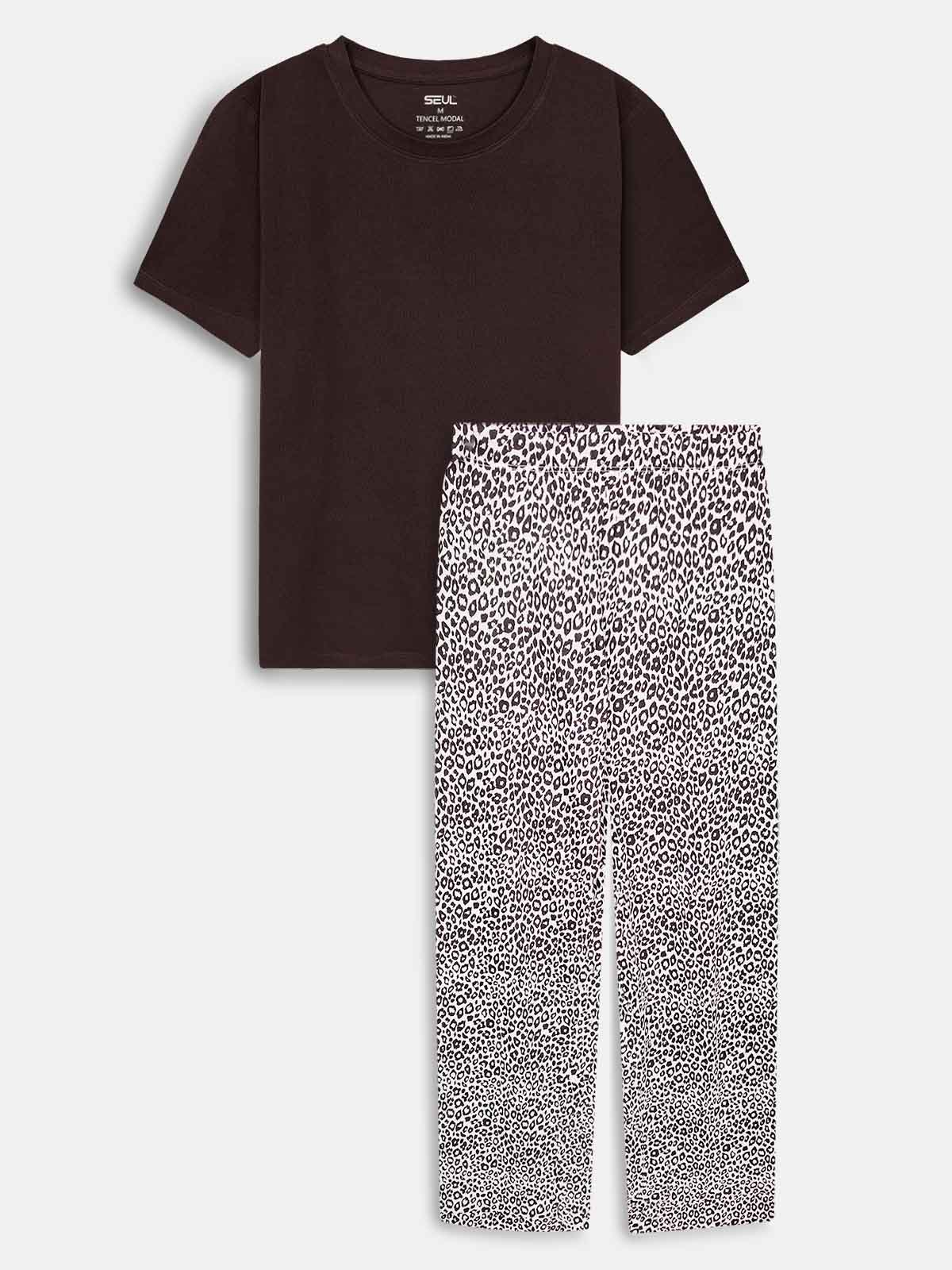 Ladies Sleepwear Pyjama Set Brown AOP