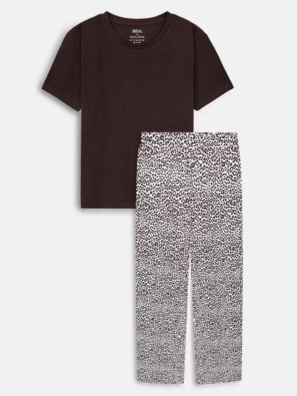 Ladies Sleepwear Pyjama Set Brown AOP