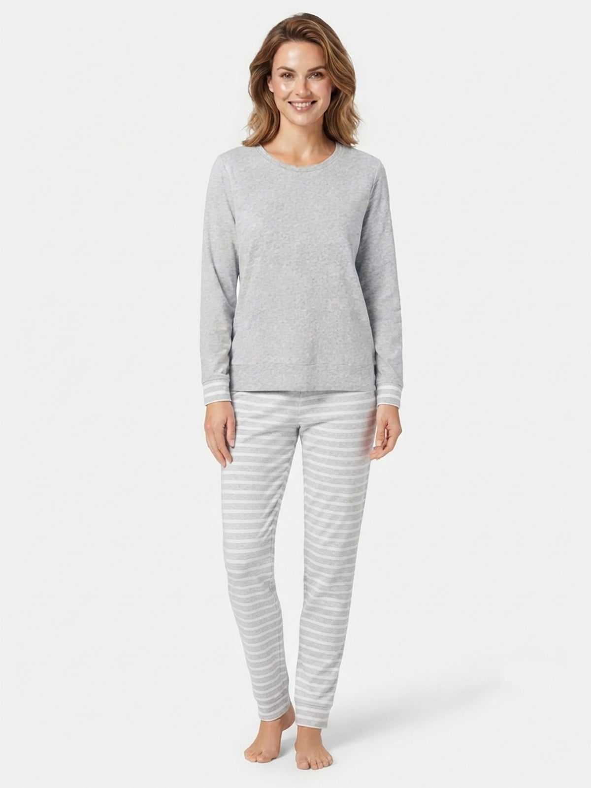 Ladies Grey Melange Pyjama Set