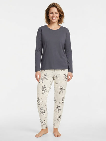 Ladies Grey-White Pyjama Set