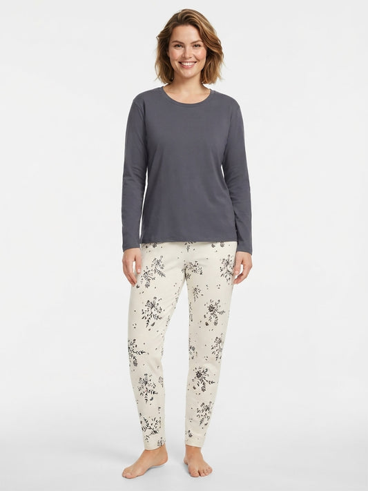 Ladies Grey-White Pyjama Set
