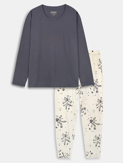 Ladies Grey-White Pyjama Set