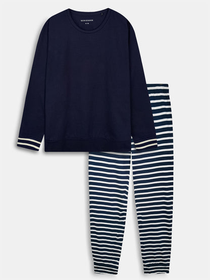 Ladies Navy Striped Pyjama Set