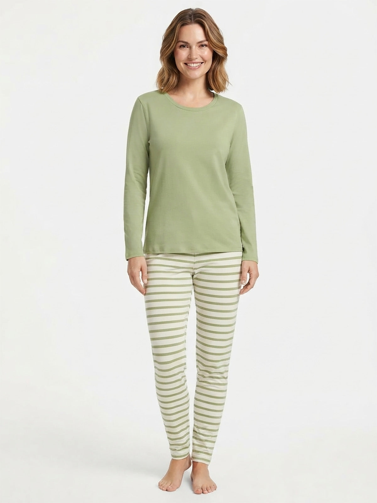 Ladies Olive Stripped Pyjama Set
