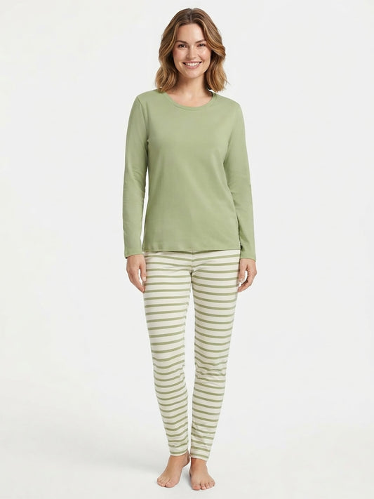 Ladies Olive Stripped Pyjama Set