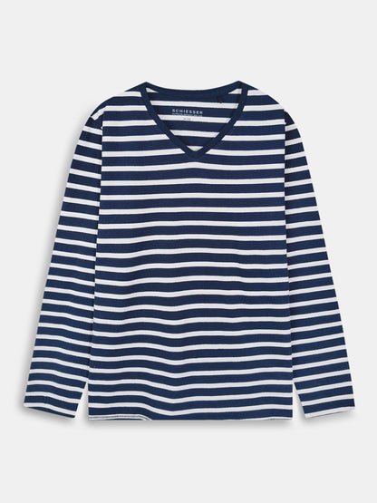Ladies Striped Navy Pyjama Set