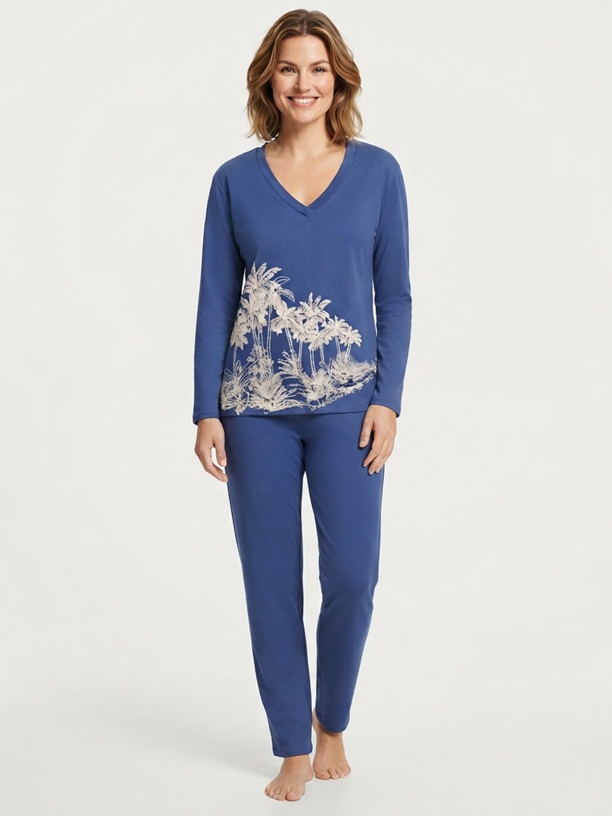Ladies Printed Blue Pyjama Set